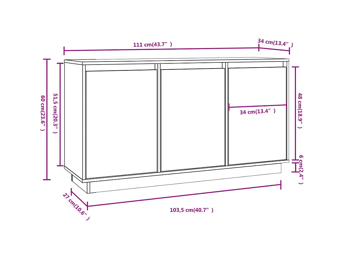 Aparador cômoda armário armário organizador cozinha sala sala 111 x 34 x 60 cm madeira maciça de pinho marrom 02_0029522