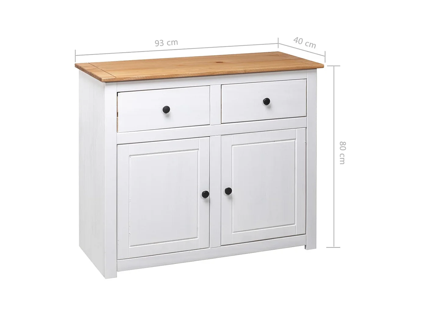 Aparador buffet cómoda armario mueble organizador cocina salón salón 93 x 40 x 80 cm Pino gama Panama blanco 02_0030541