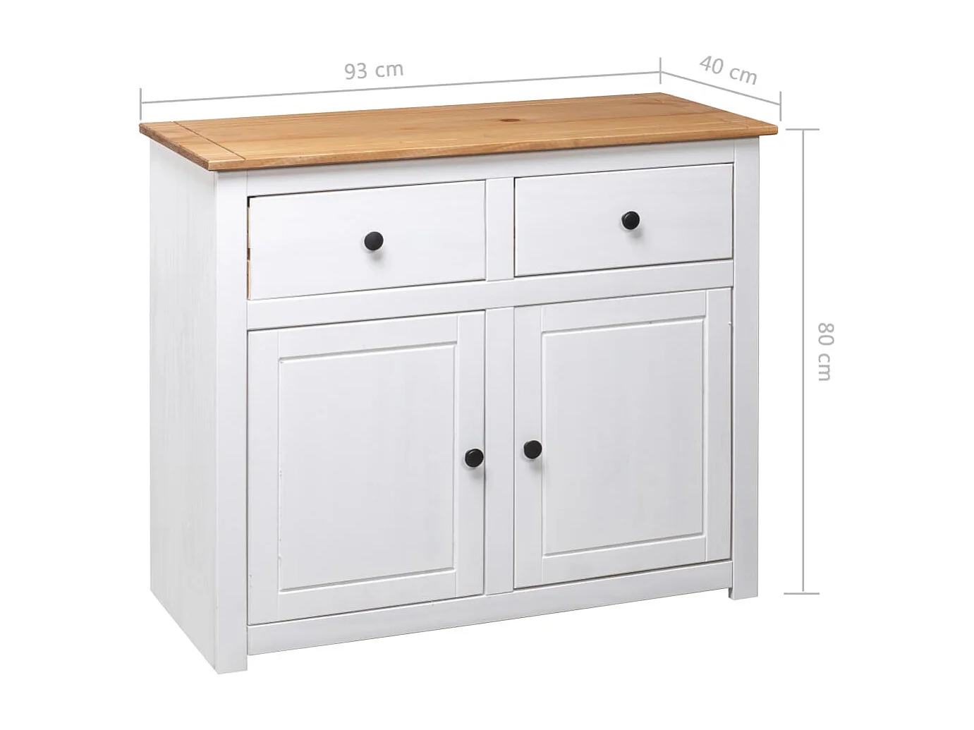 Aparador buffet cómoda armario mueble organizador cocina salón salón 93 x 40 x 80 cm Pino gama Panama blanco 02_0030541
