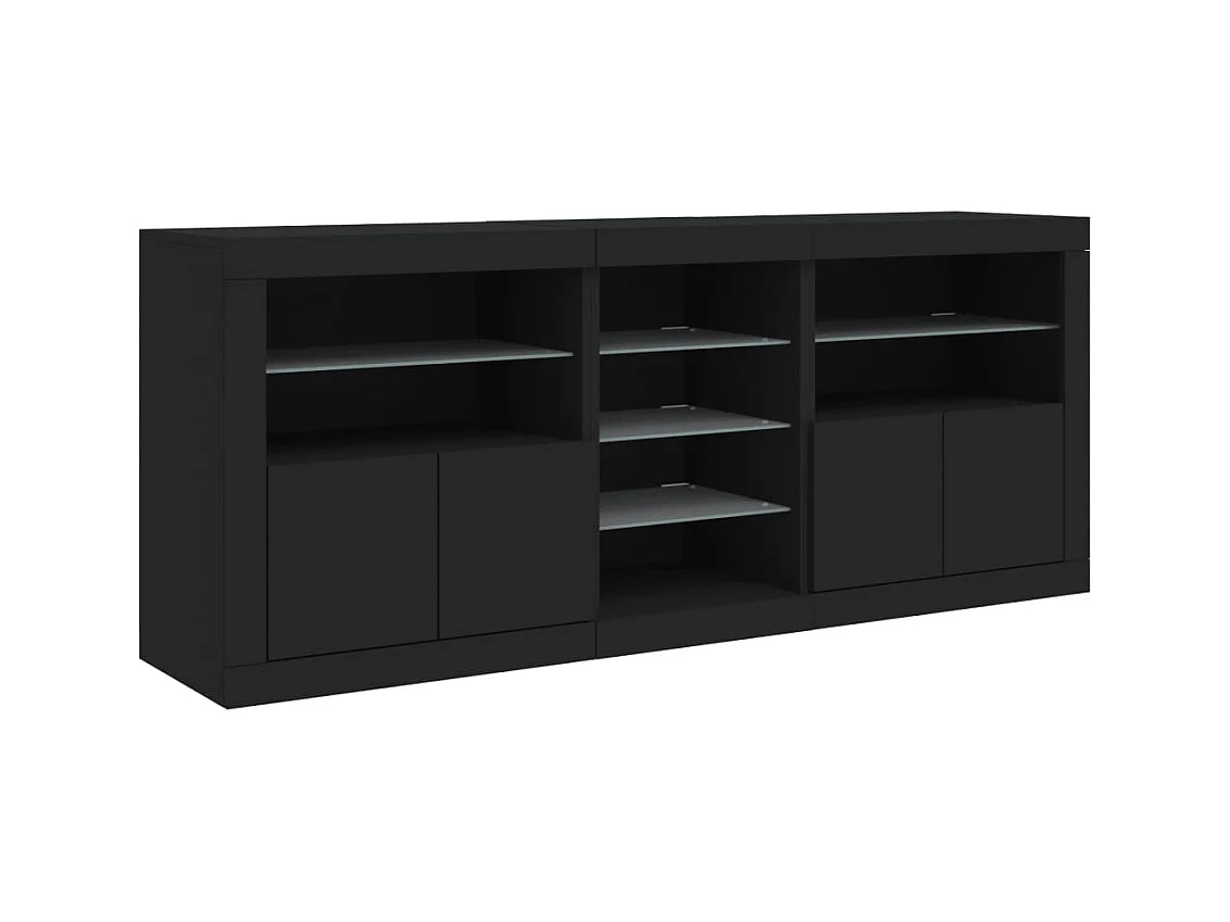 Credenza buffet cassettiera mobile contenitore organizer cucina soggiorno soggiorno con luci a LED 181,5 x 37 x 67 cm nero 02_0030026