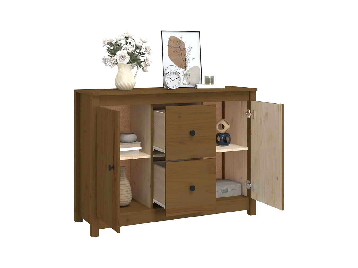 Aparador cómoda cómoda armario mueble organizador cocina salón salón 100 x 35 x 74 cm madera maciza de pino marrón 02_0035727