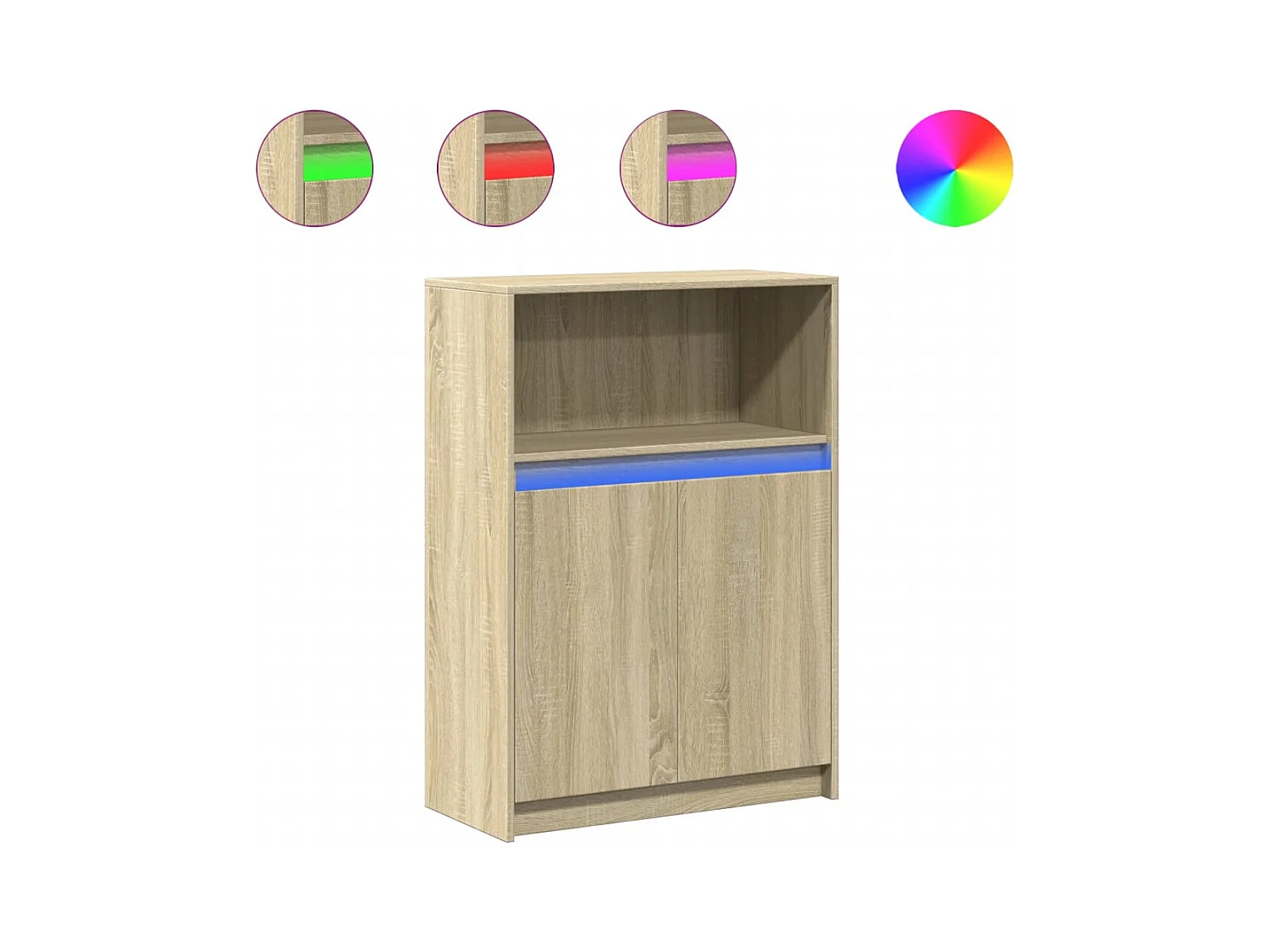 Buffet aparador cômoda armário organizador de unidade cozinha sala sala com Sonoma LED 72 x 34 x 100 cm madeira trabalhada marrom 02_0029797