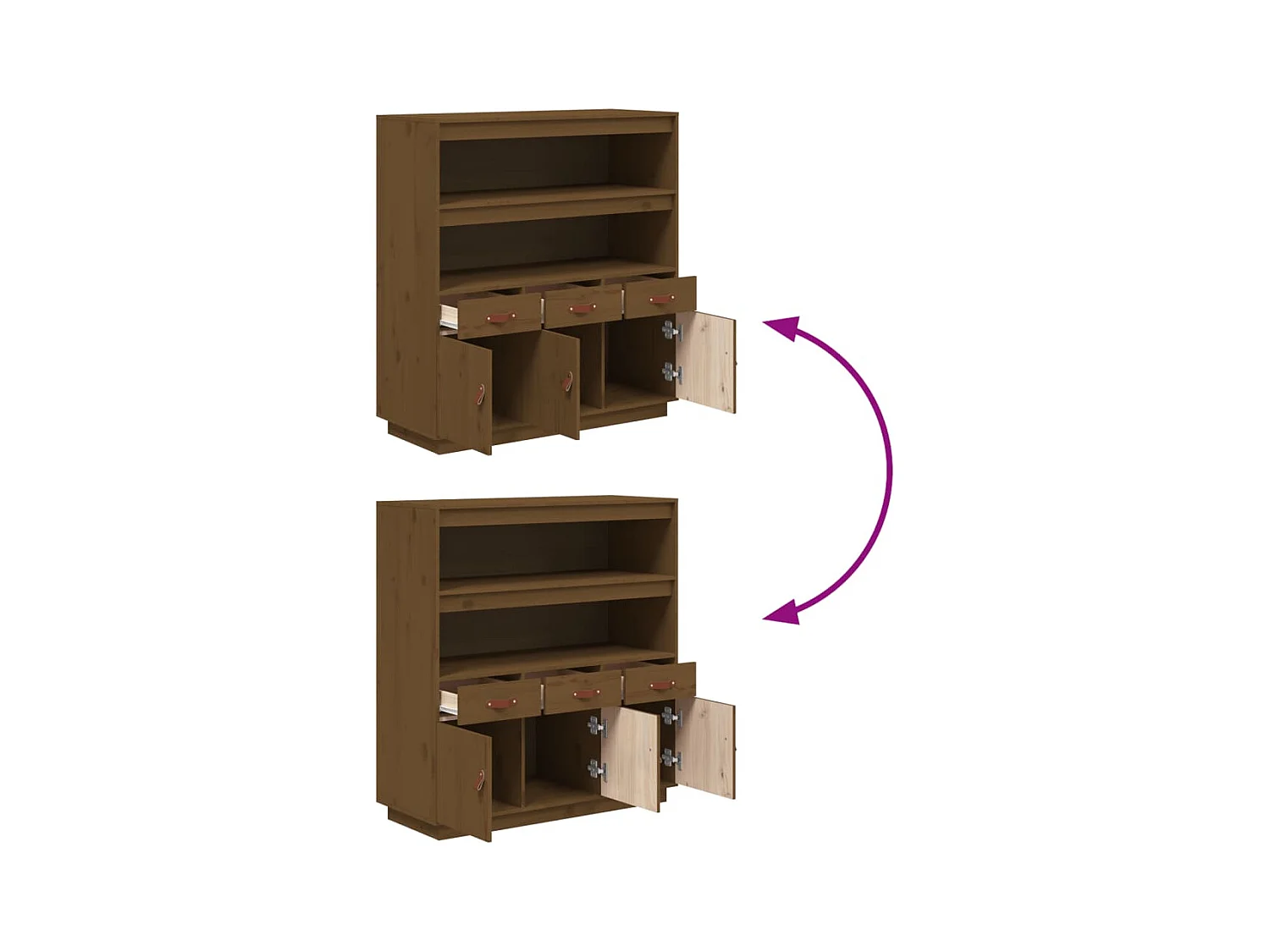 Aparador cómoda cómoda armario mueble organizador cocina salón salón alto 100 x 40 x 108,5 cm madera maciza de pino marrón 02_0034750