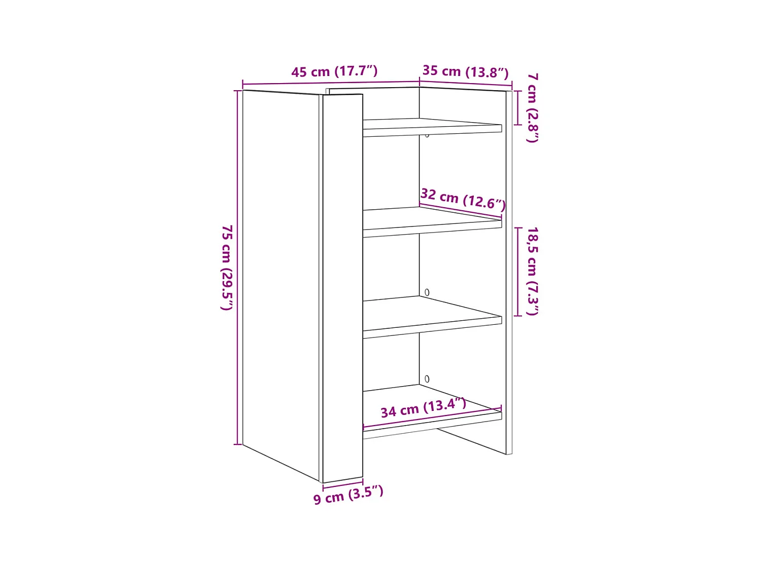 Buffet aparador cômoda armário unidade de armazenamento organizador cozinha sala sala 45 x 35 x 75 cm madeira trabalhada marrom 02_0031260