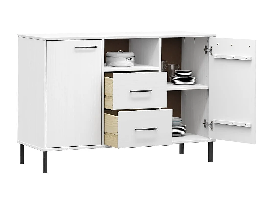 Aparador buffet cómoda armario mueble organizador cocina salón salón con patas de metal 113 x 40 x 77 cm madera maciza blanco 02_0030093