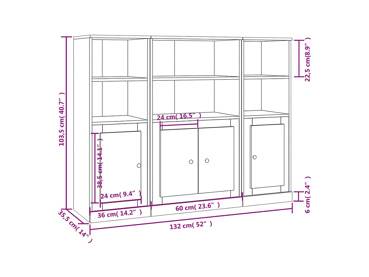 bahut commode armoire bois marron 132 x 35.5 x 103.5 cm 02_0037182