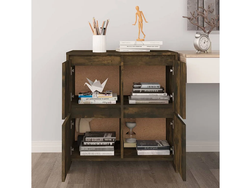 Buffet aparador cômoda armário unidade de armazenamento organizador cozinha sala salas conjunto de 2 70 x 41 x 75 cm madeira trabalhada marrom 02_0036748