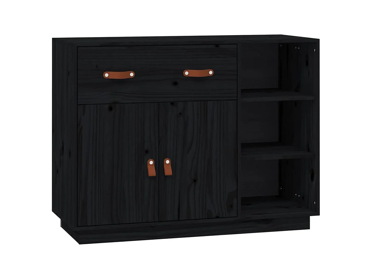 Credenza buffet cassettiera mobile contenitore organizer cucina soggiorno soggiorno 98,5 x 40 x 75 cm legno massello di pino nero 02_0036159