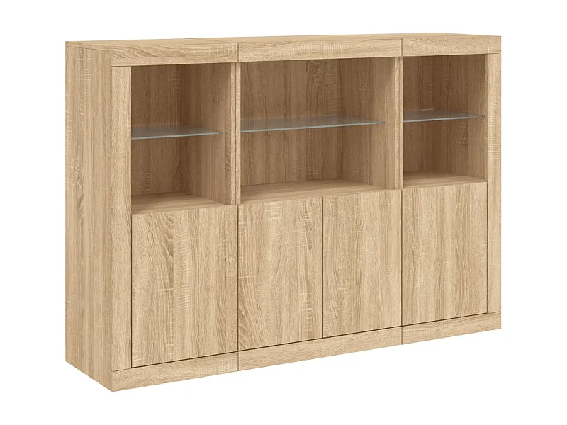 Credenza Credenza Comò Armadietto Organizzatore Cucina Soggiorno Soggiorno con luci a LED 3 pezzi Sonoma MDF Marrone 02_0037217