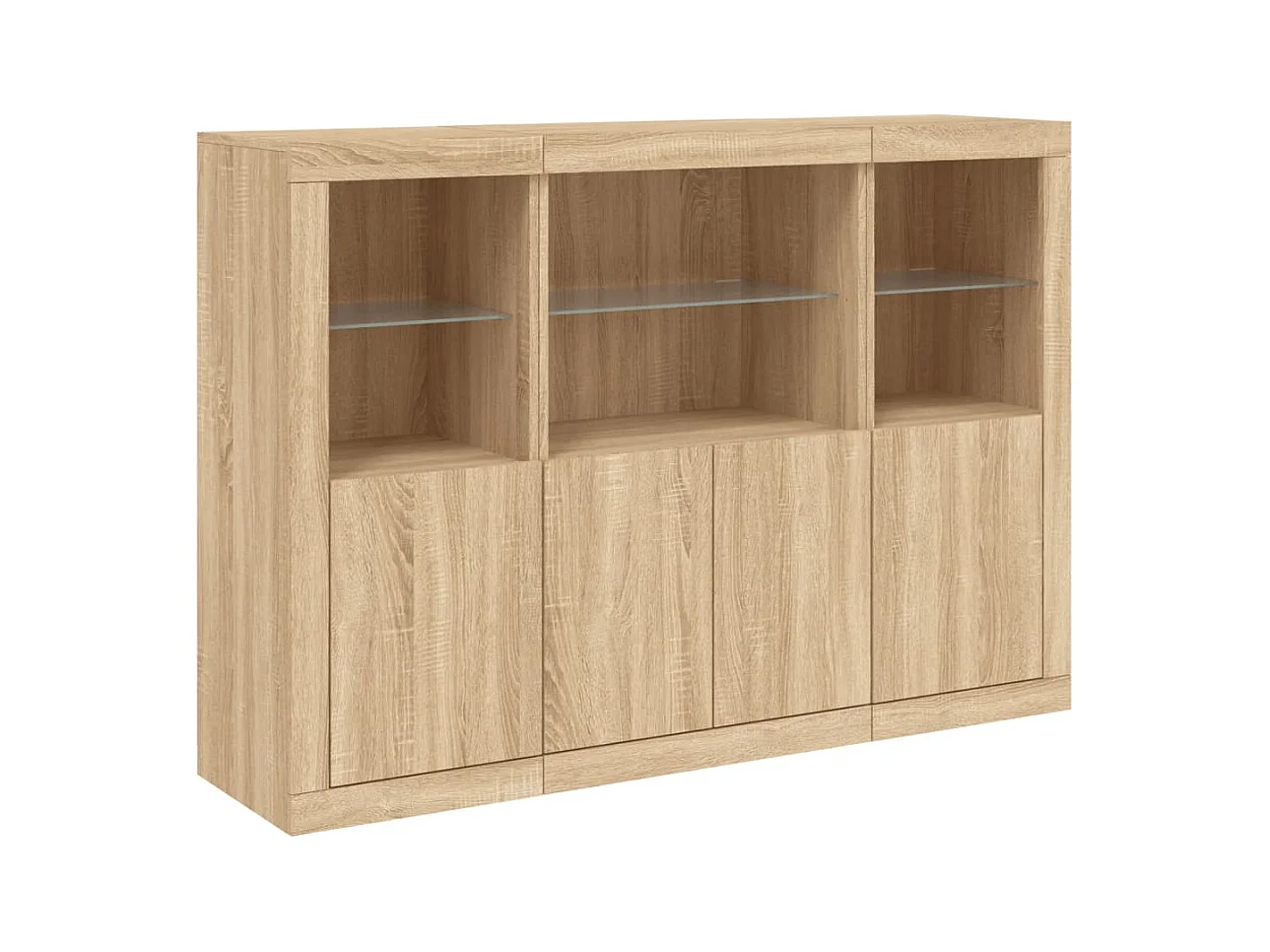 Credenza Credenza Comò Armadietto Organizzatore Cucina Soggiorno Soggiorno con luci a LED 3 pezzi Sonoma MDF Marrone 02_0037217