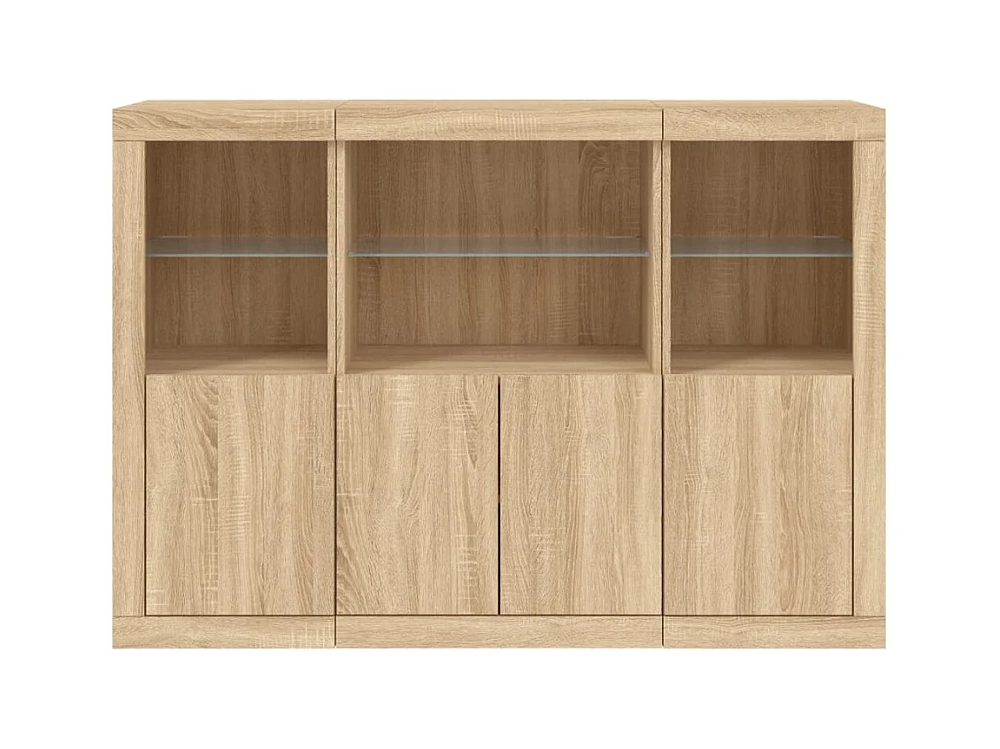 Credenza Credenza Comò Armadietto Organizzatore Cucina Soggiorno Soggiorno con luci a LED 3 pezzi Sonoma MDF Marrone 02_0037217