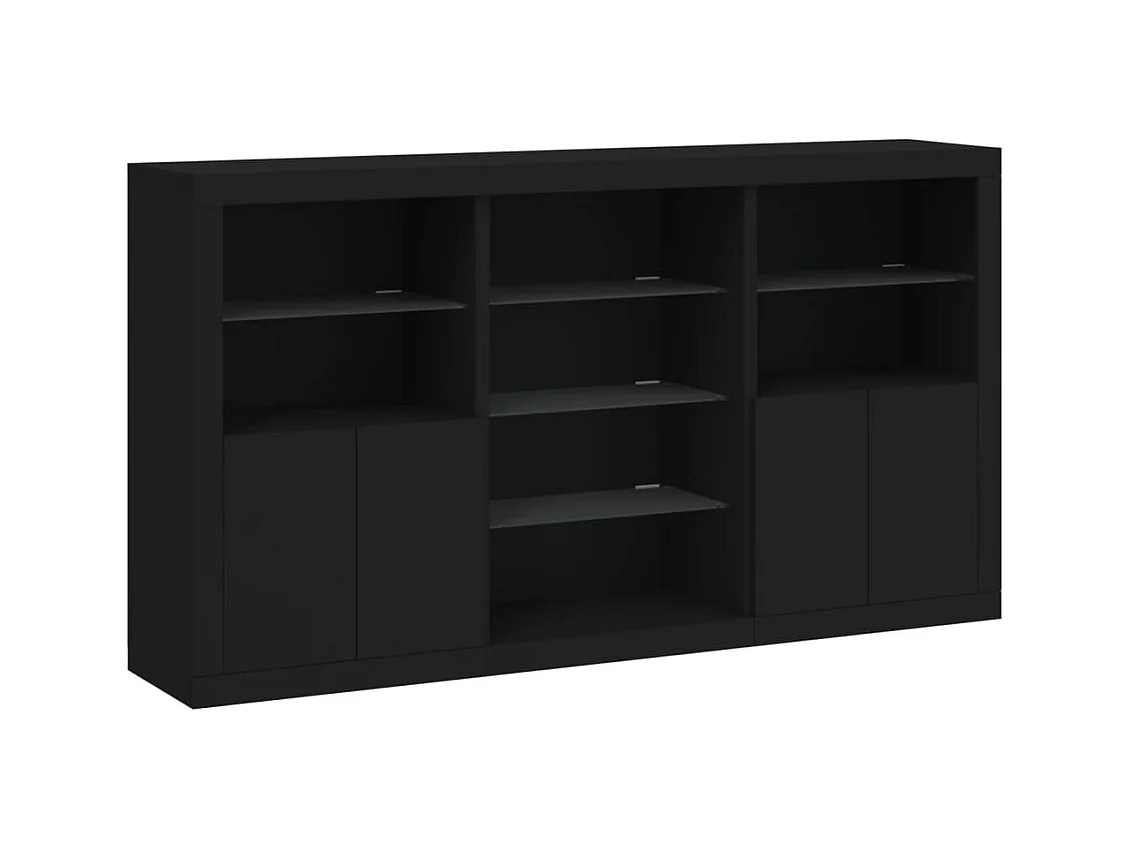 Aparador buffet cómoda armario mueble organizador cocina salón salón con luces LED 181,5 x 37 x 100 cm negro 02_0030023