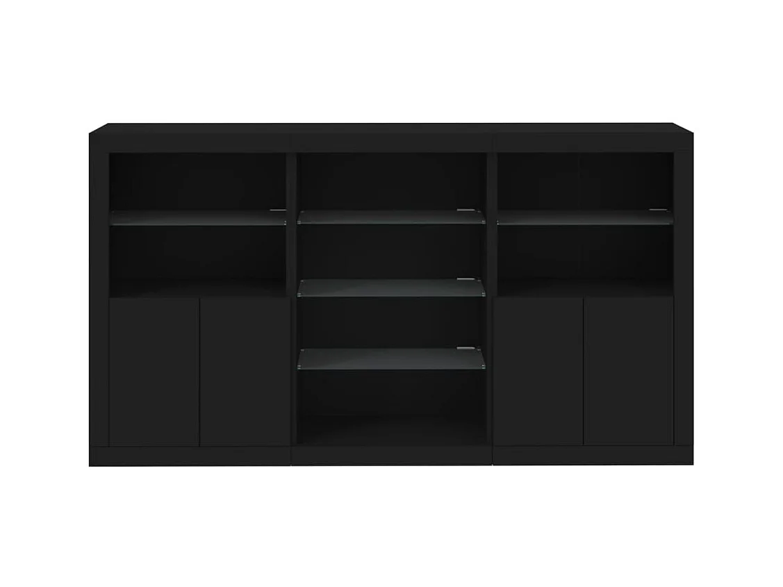 Aparador buffet cómoda armario mueble organizador cocina salón salón con luces LED 181,5 x 37 x 100 cm negro 02_0030023