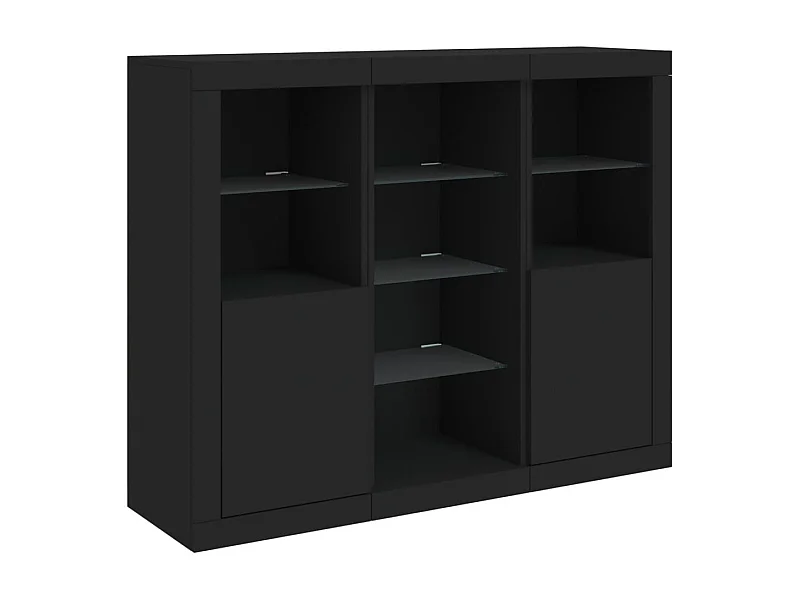 Credenza Credenza Comò Armadietto Portaoggetti Organizer Cucina Soggiorno Soggiorno con luci a LED 3 pezzi Legno composito nero 02_0037230