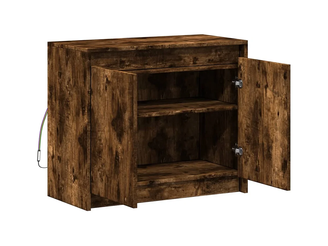 Aparador Aparador Cômoda Armário Unidade de armazenamento Organizador Cozinha Sala Sala de estar com LED 72 x 34 x 61 cm Madeira projetada Marrom 02_0029782