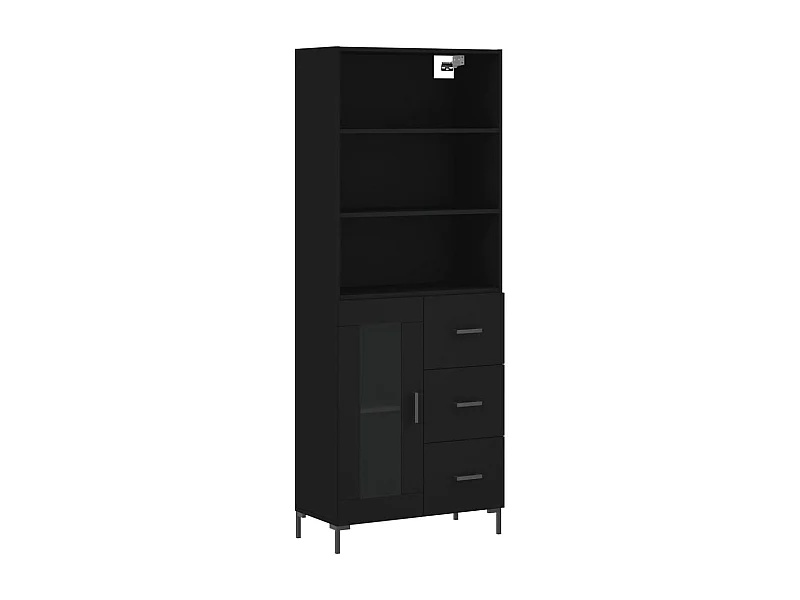 Buffet aparador cômoda armário unidade de armazenamento organizador cozinha sala sala alta 69,5 x 34 x 180 cm madeira trabalhada preta 02_0035068