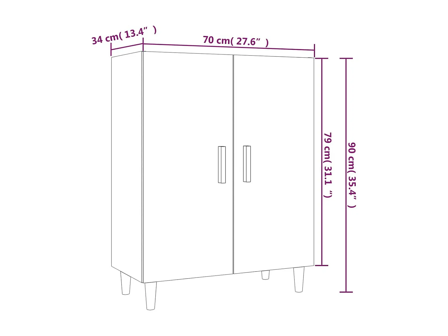 Aparador buffet cómoda mueble almacenaje organizador cocina salón salón 70 x 34 x 90 cm madera contrachapada blanco 02_0030482