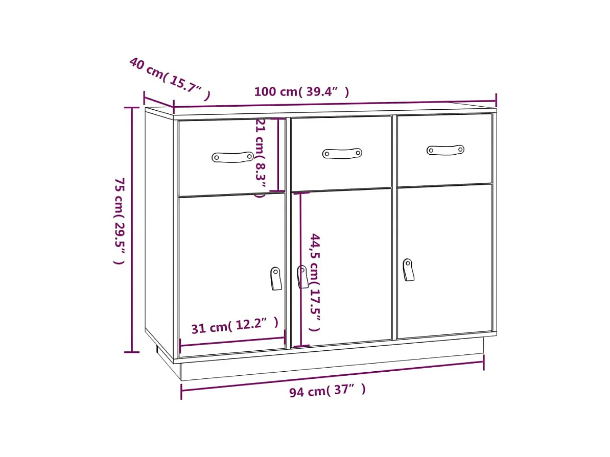 Credenza buffet cassettiera mobile contenitore organizer cucina soggiorno soggiorno 100 x 40 x 75 cm legno di pino massiccio marrone 02_0035729