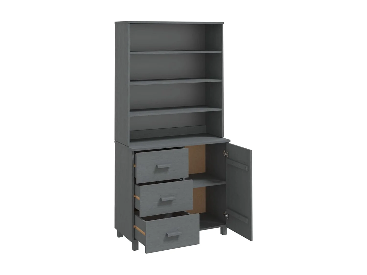 Aparador buffet cómoda armario mueble organizador cocina salón salón madera maciza de pino gris oscuro 02_0032143