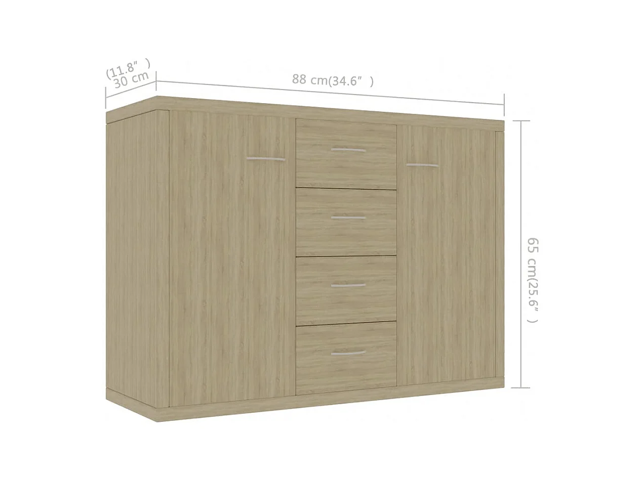 Credenza buffet cassettiera mobile contenitore organizer cucina soggiorno soggiorno Sonoma 88 x 30 x 65 cm derivati ​​del legno marrone 02_0031725
