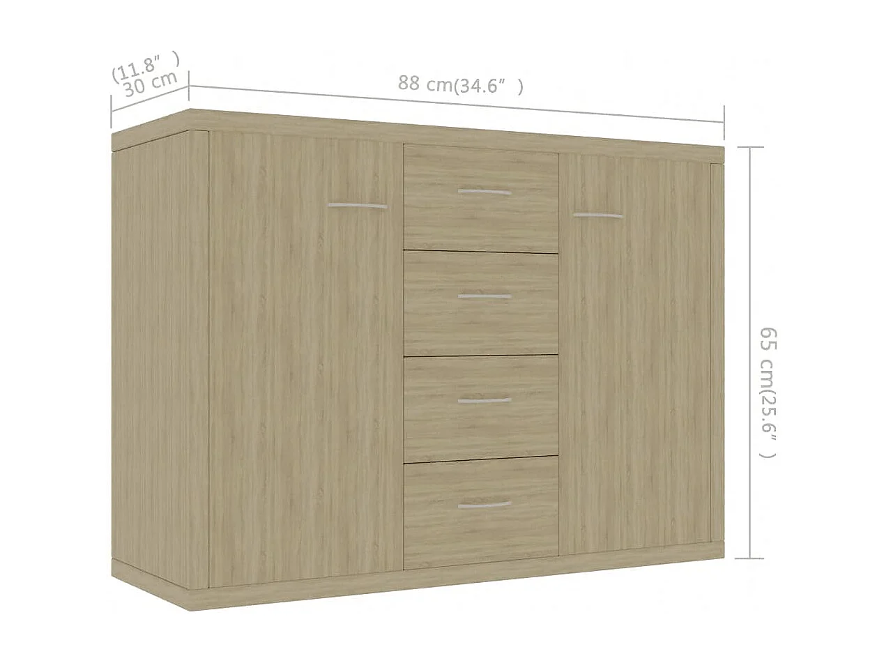 Credenza buffet cassettiera mobile contenitore organizer cucina soggiorno soggiorno Sonoma 88 x 30 x 65 cm derivati ​​del legno marrone 02_0031725