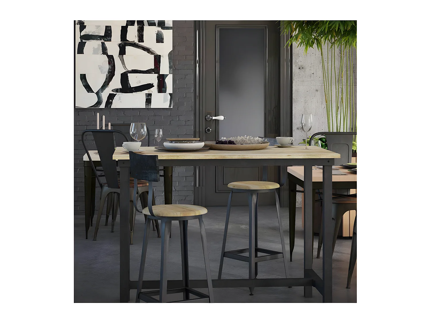 Table mange-debout Acier noir/Bois massif - CHALERSTON