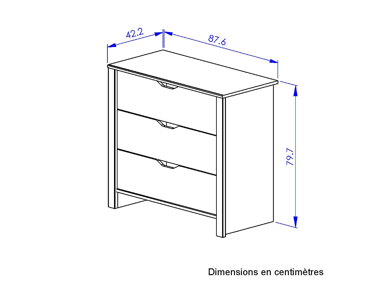 Commode 3 tiroirs Nairobi - L88 x H80 x P43 cm