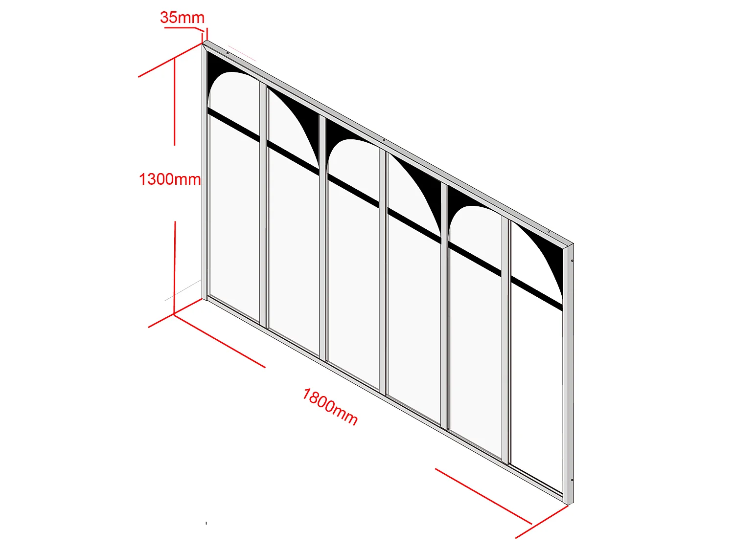 Art deco værkstedsvindue i termobelagt aluminium 180x130 cm - Sort - ARCADEA