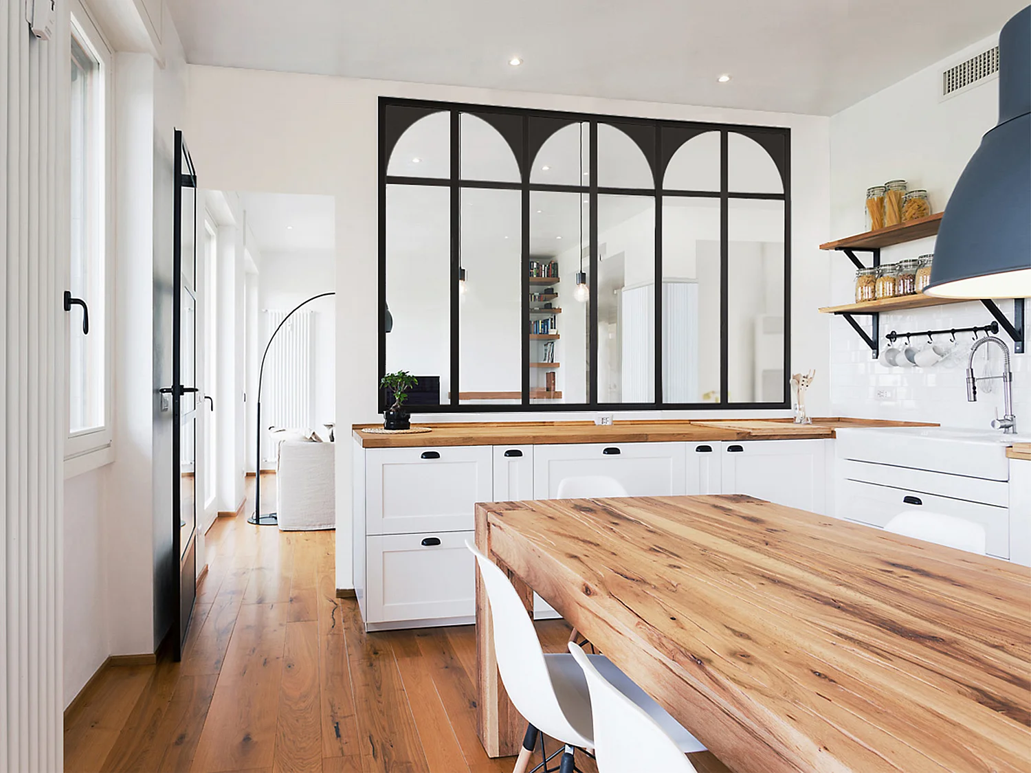 Art deco værkstedsvindue i termobelagt aluminium 180x130 cm - Sort - ARCADEA