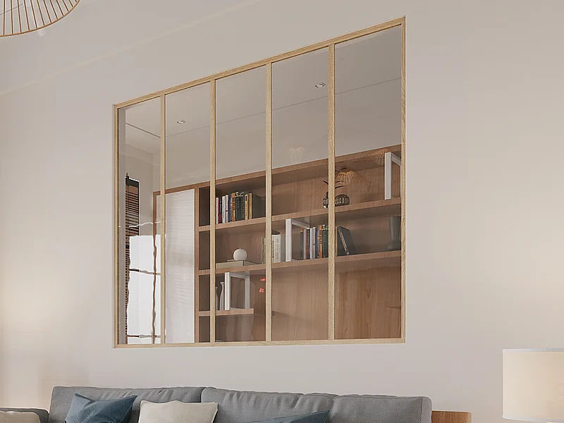 Glazen binnenraam van gepoedercoat aluminium – 150 x 130 cm – Lichte houtkleur – BAYVIEW