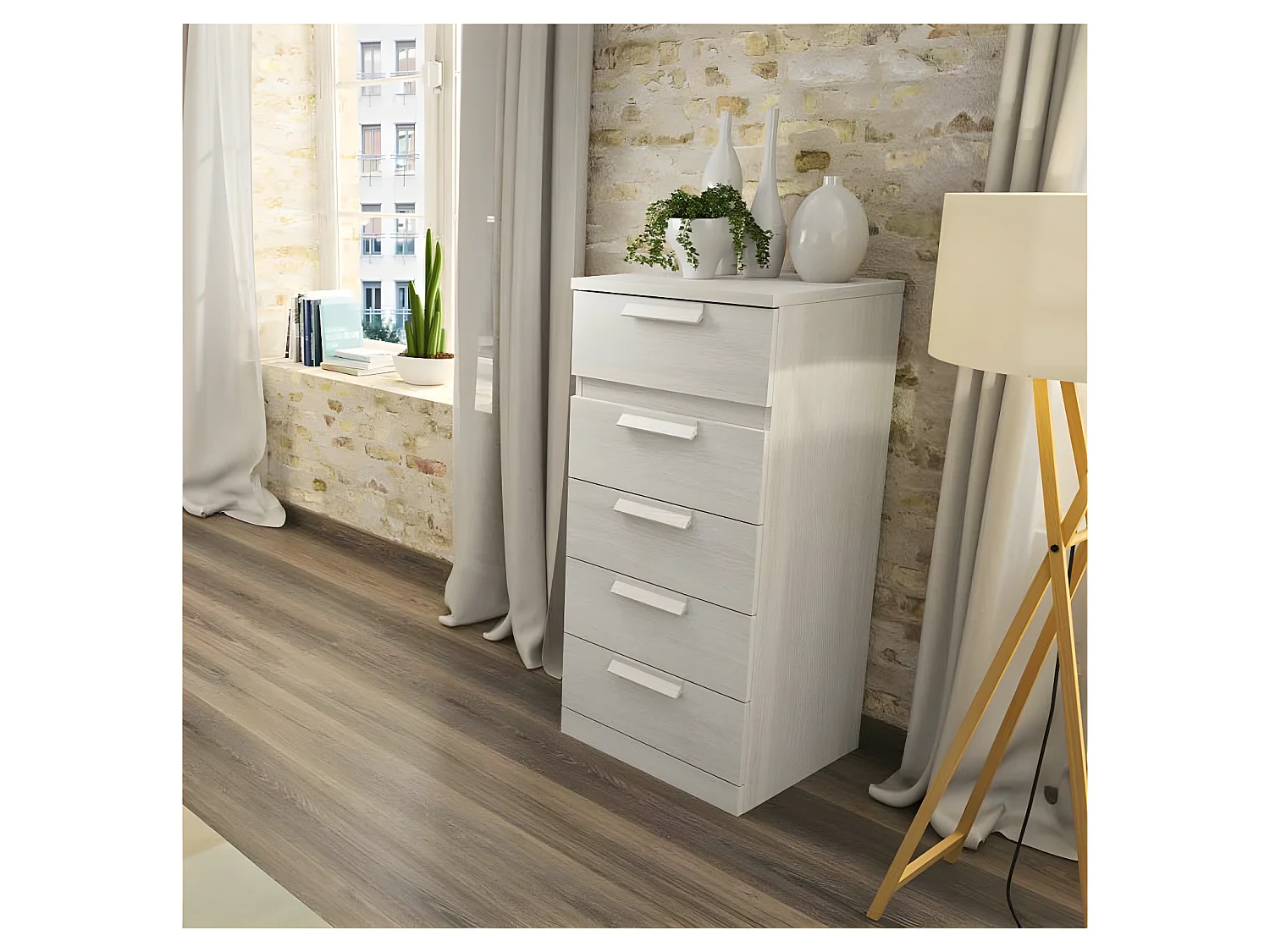Chiffonnier 5 tiroirs Frêne blanchi - ILORA