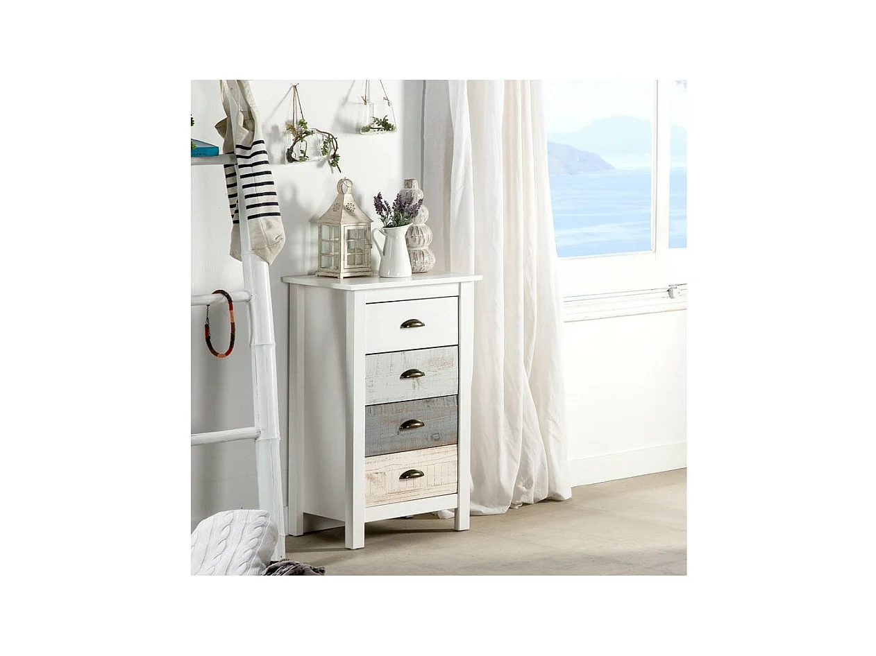 Chiffonnier 4 tiroirs Bois blanchi/Gris - SAMY