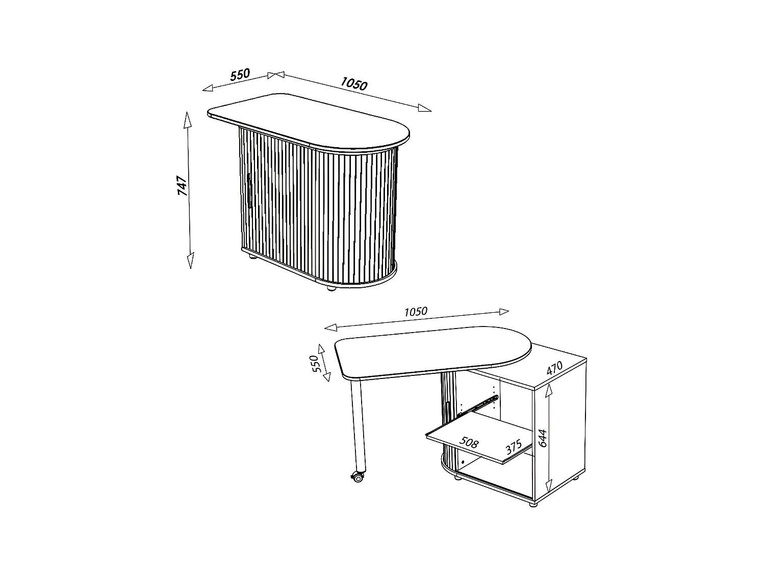 Bureau plateau pivotant et rangement à rideau - SLIDE n°11
