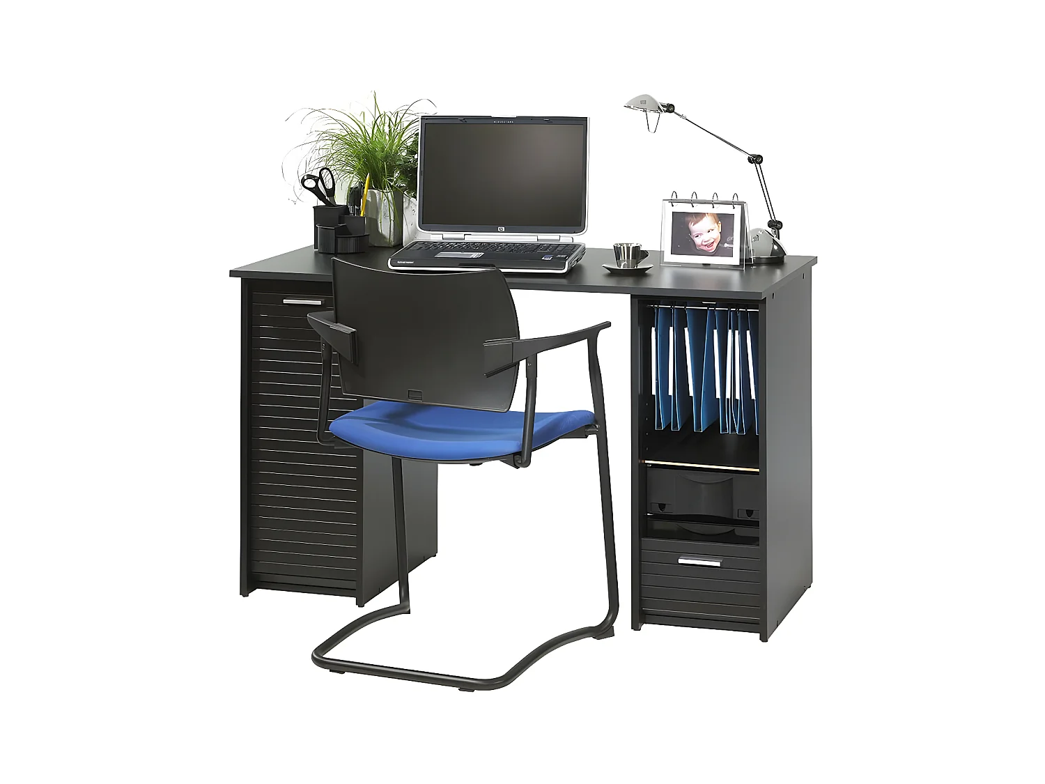 Bureau aménagé à rideaux Noir - FENDY n°1