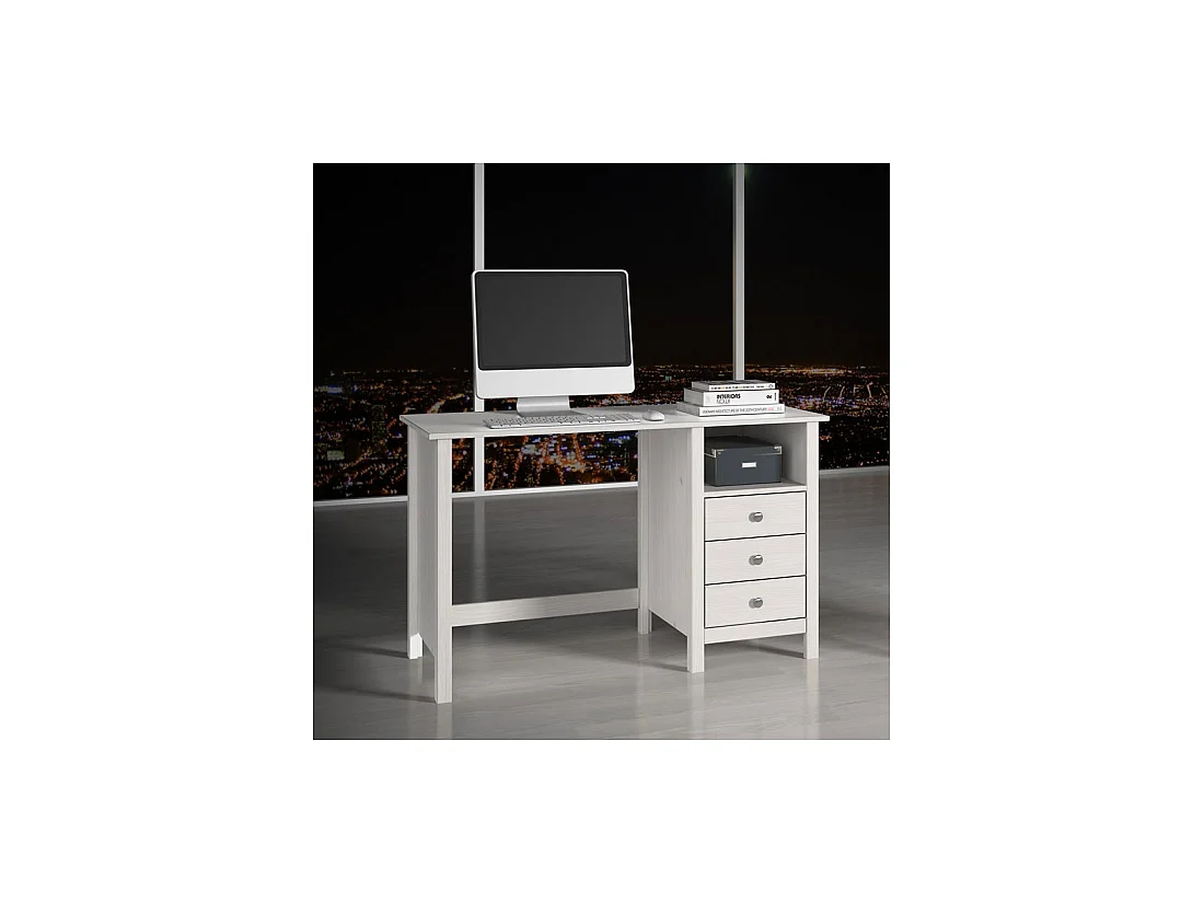 Bureau 3 tiroirs 1 niche Blanc - CHOUET