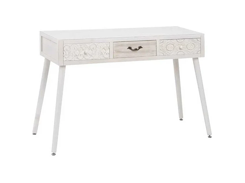 Bureau 3 tiroirs Bois clair/Blanc - LINO