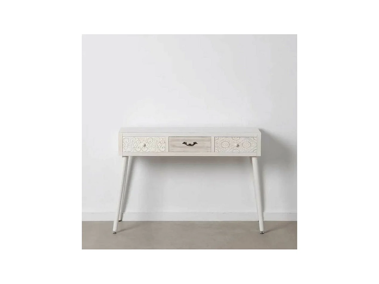 Bureau 3 tiroirs Bois clair/Blanc - LINO