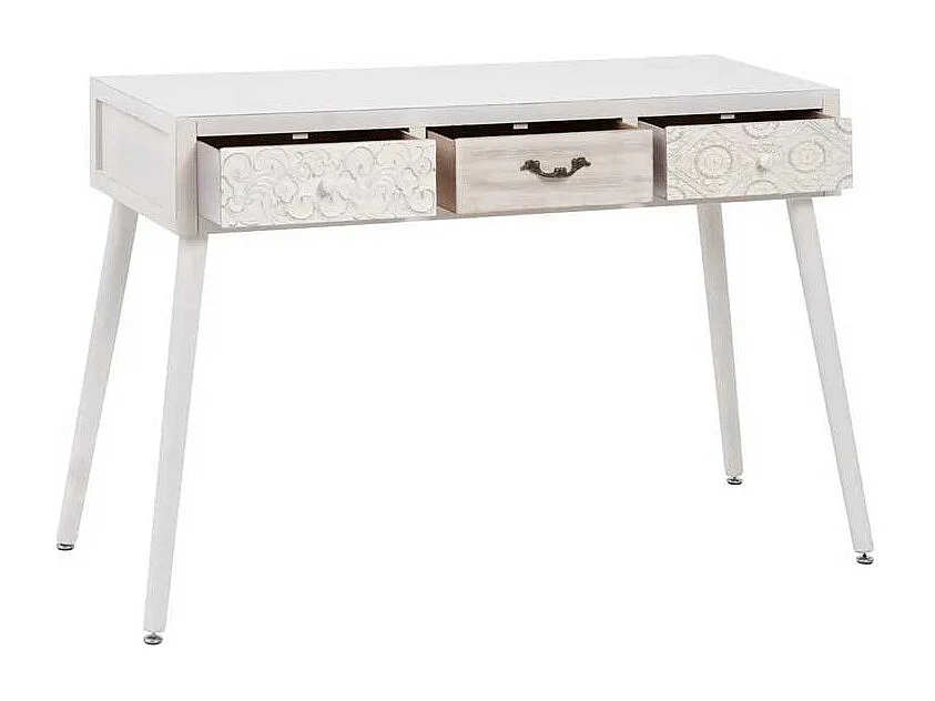 Bureau 3 tiroirs Bois clair/Blanc - LINO