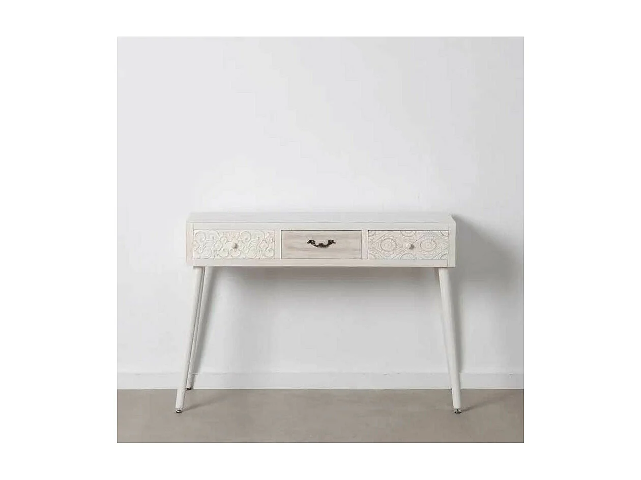 Bureau 3 tiroirs Bois clair/Blanc - LINO