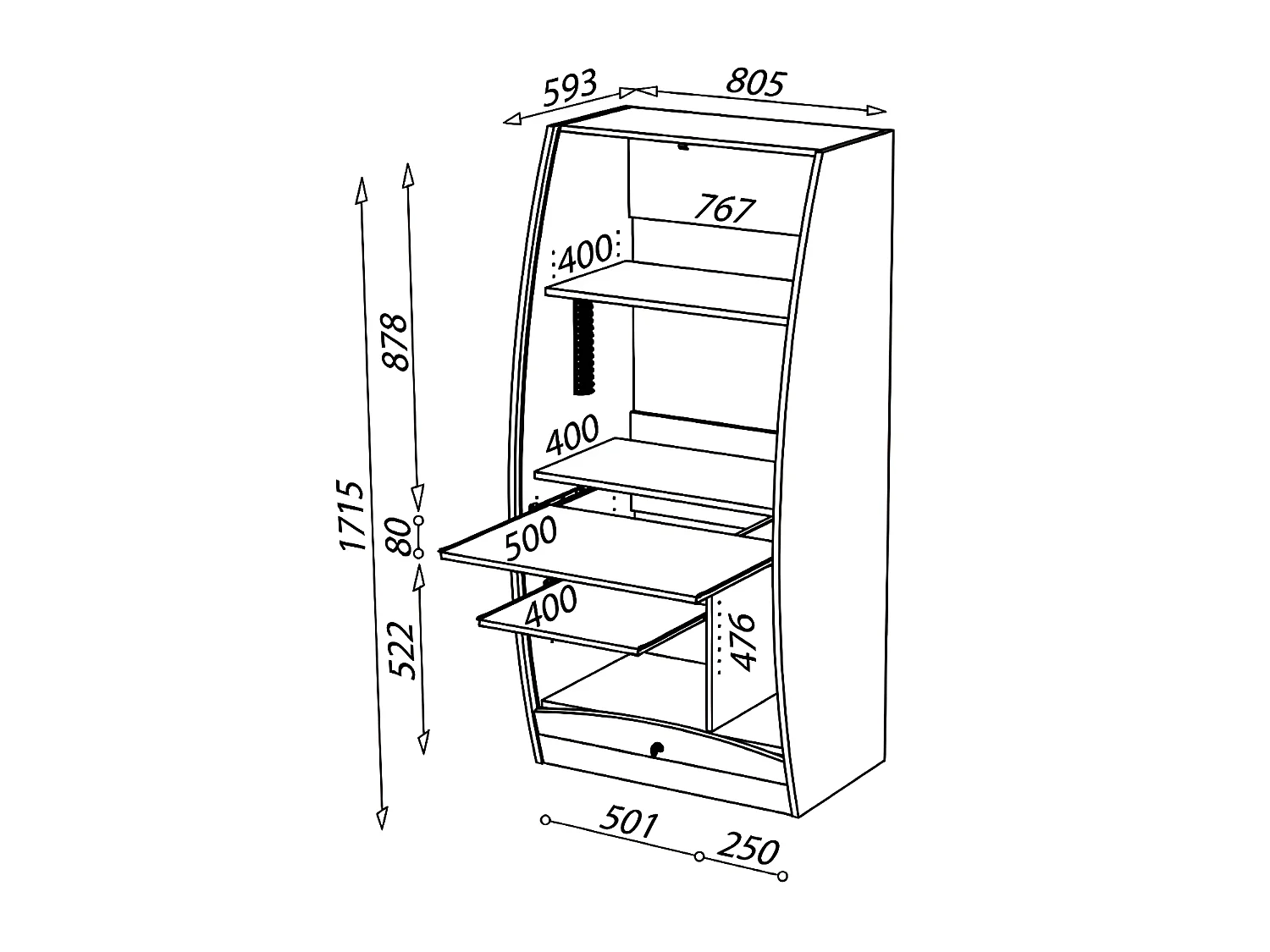 Colonne informatique à rideau Chêne taille L - INFO