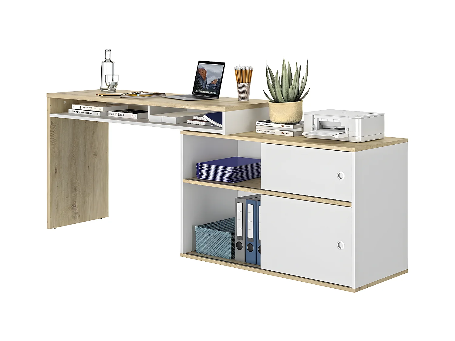 Modulair bureau Modula - L203/130 x H76/62 x P45 cm