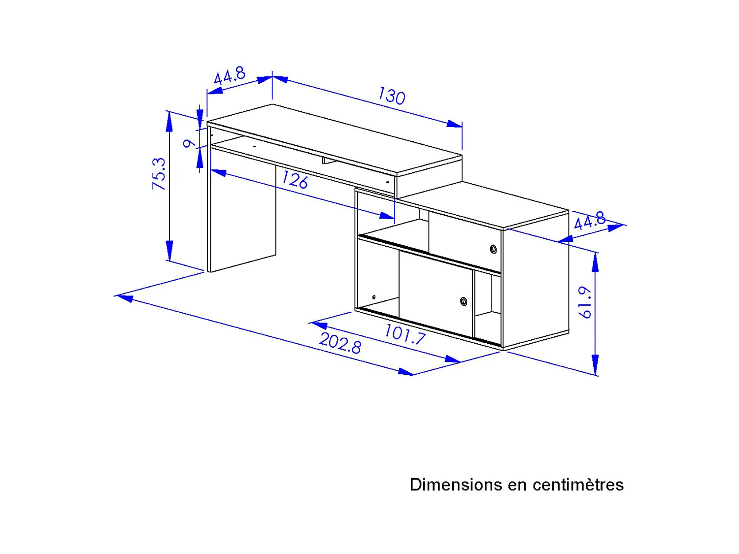 Modulair bureau Modula - L203/130 x H76/62 x P45 cm
