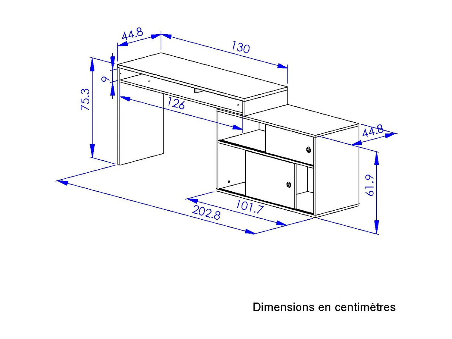 Bureau modulable Modula - L203/130 x H76/62 x P45 cm