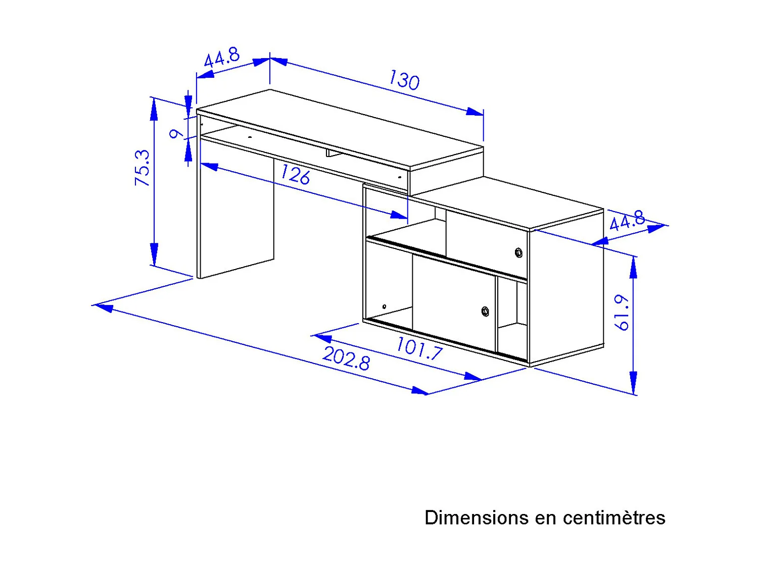 Modulair bureau Modula - L203/130 x H76/62 x P45 cm