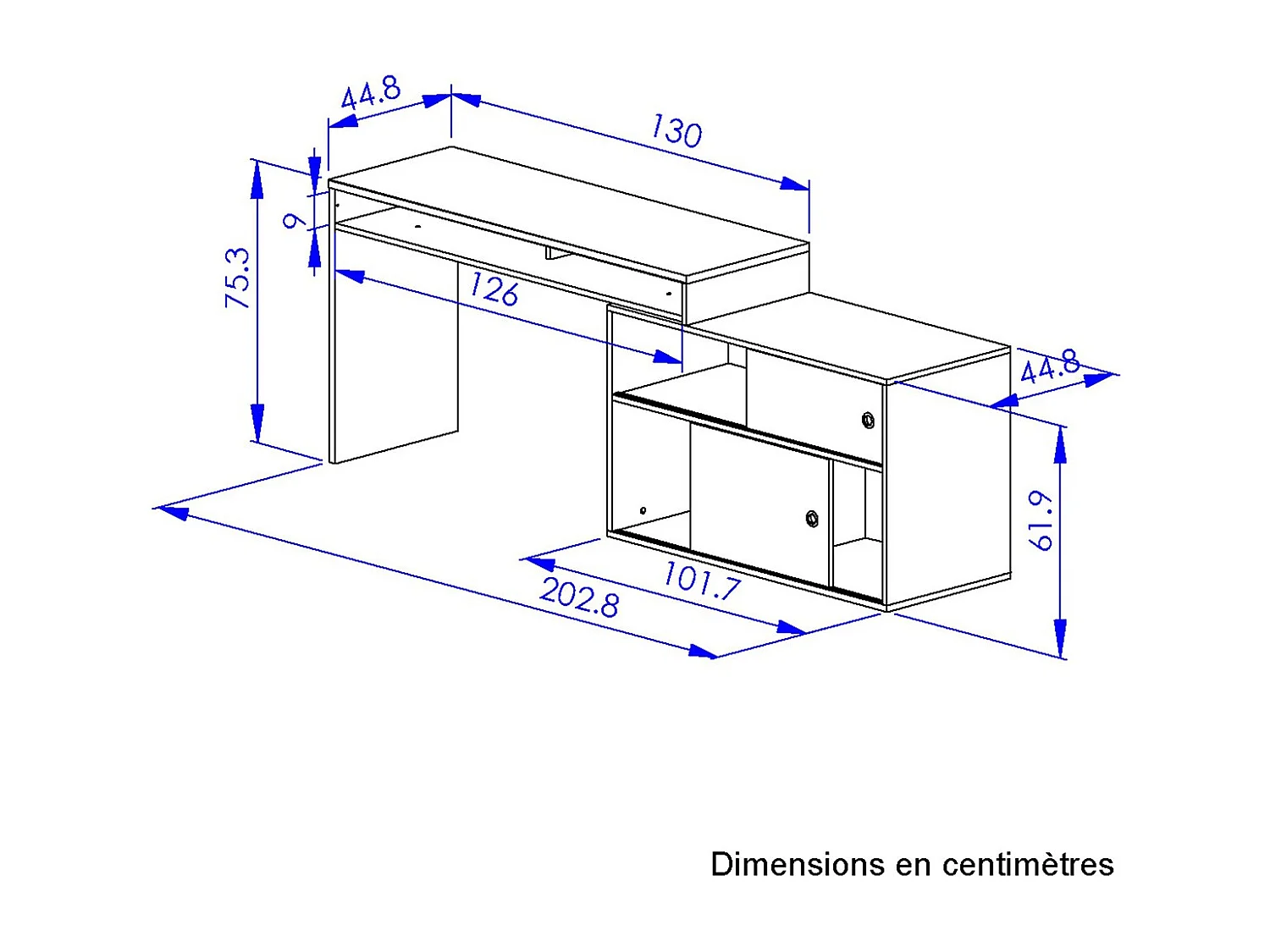 Modulair bureau Modula - L203/130 x H76/62 x P45 cm