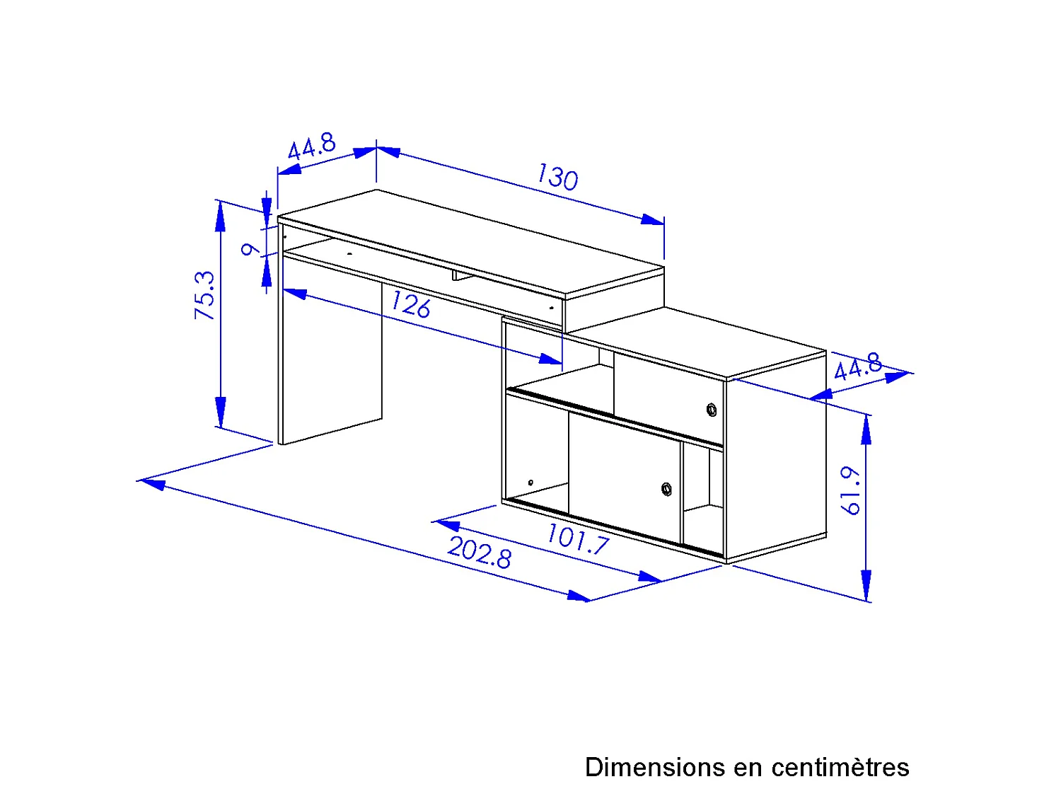 Bureau modulable Modula - L203/130 x H76/62 x P45 cm