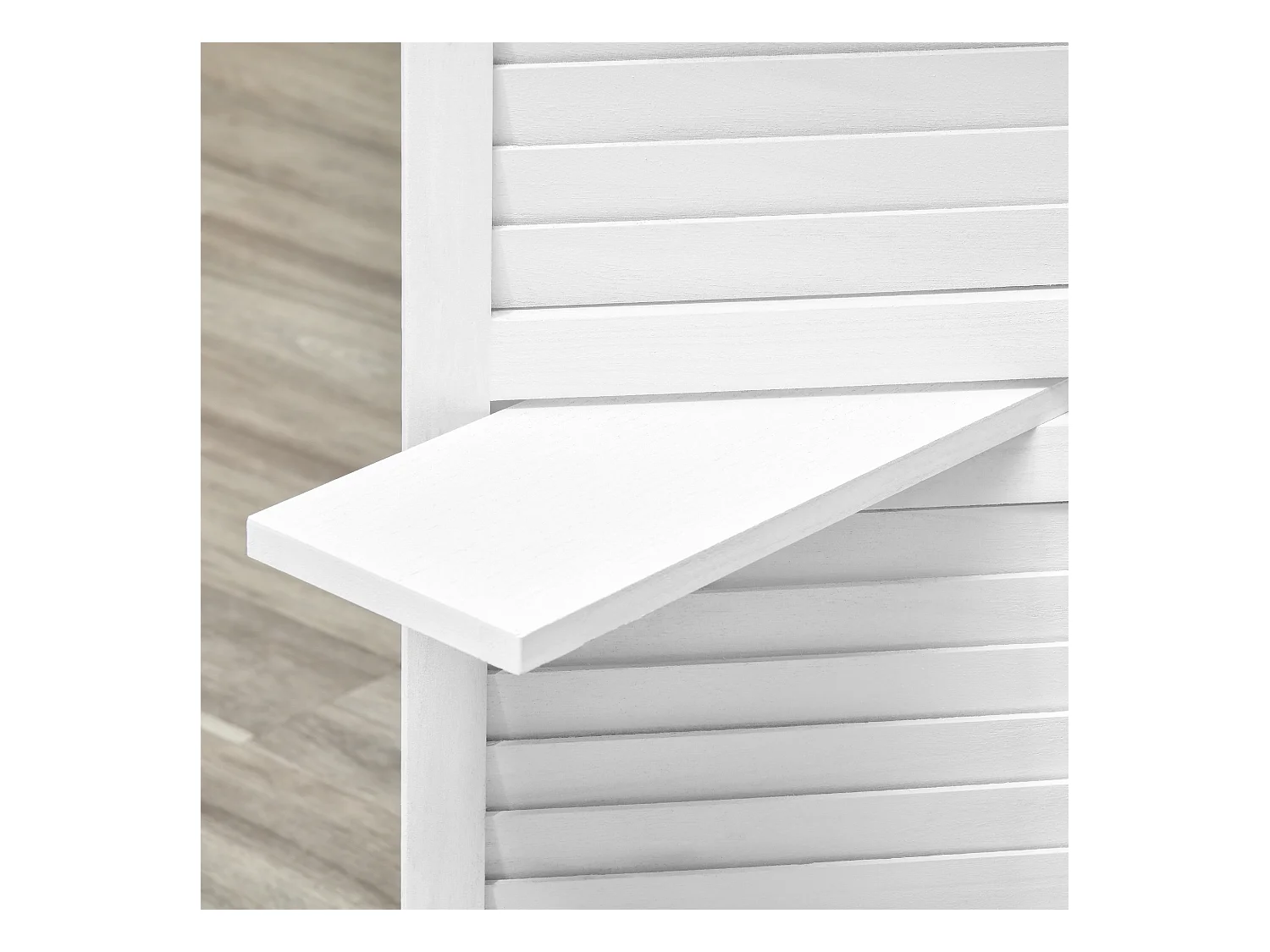 Paravent intérieur 4 panneaux 3 étagères pliables séparateur de pièce portes persiennes bois de paulownia blanc