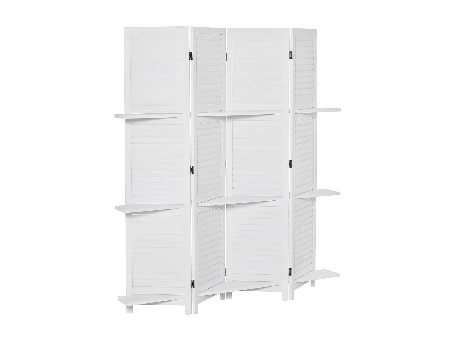 Paravent intérieur 4 panneaux 3 étagères pliables séparateur de pièce portes persiennes bois de paulownia blanc