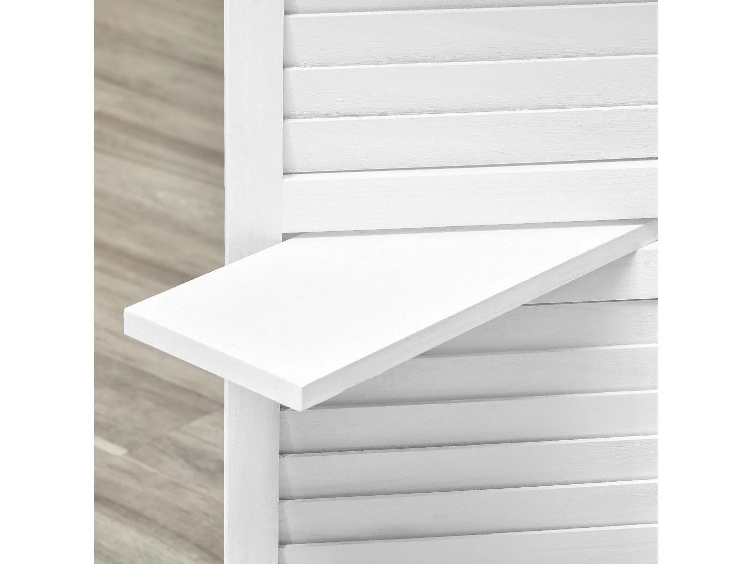 Paravent intérieur 4 panneaux 3 étagères pliables séparateur de pièce portes persiennes bois de paulownia blanc