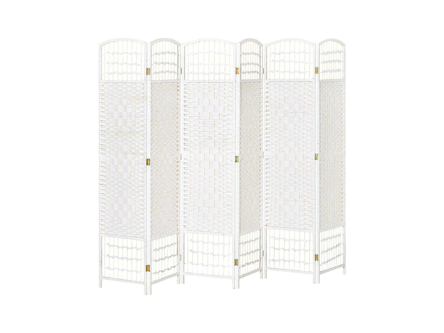 Paravent intérieur 6 panneaux pliables séparateur de pièce bois de peuplier bambou fibres de papier tressée blanc paille